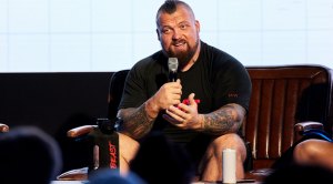 Strongman Eddie Hall addressing questions from the press