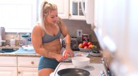 Female CrossFit champ Dani Speegle preparing a trifecta meal