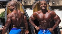 Bodybuilder and Navy veteran Xavisus Gayden poses for a bodybuilding competition
