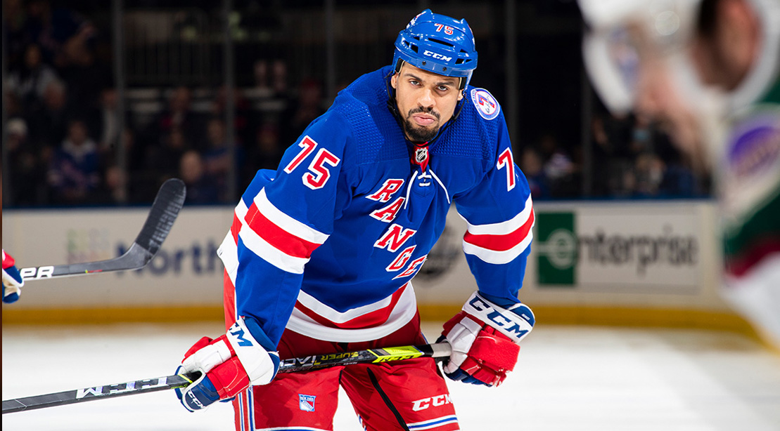 NY Rangers Hockey player Ryan Reaves waiting for the puck to drop