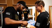 Boxer Gennady Golovkin getting his hand wrapped from trainer Johnathon Banks