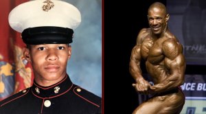 Former Marine Philip Ricardo Jr. as Marine enlistee and as a bodybuilder