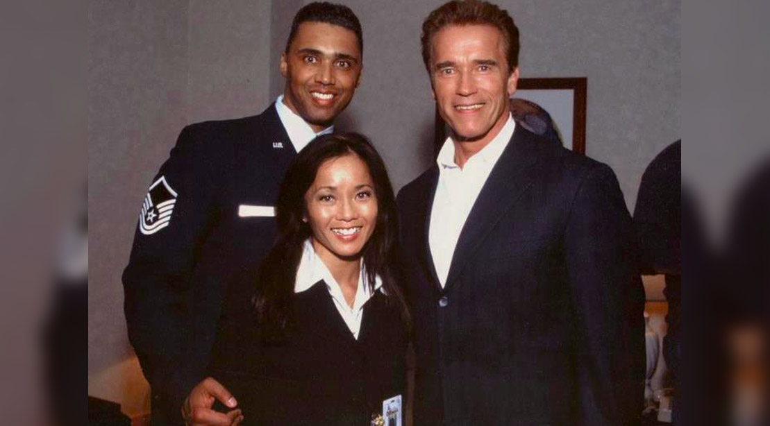Air Force veteran Rob Wilkins with Arnold Schwarzenegger