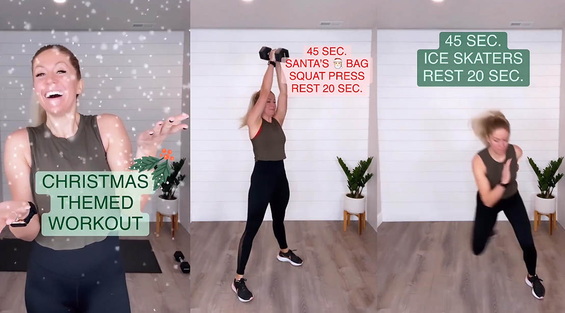 Natalie Wilson performing her HIIT Christmas Workout