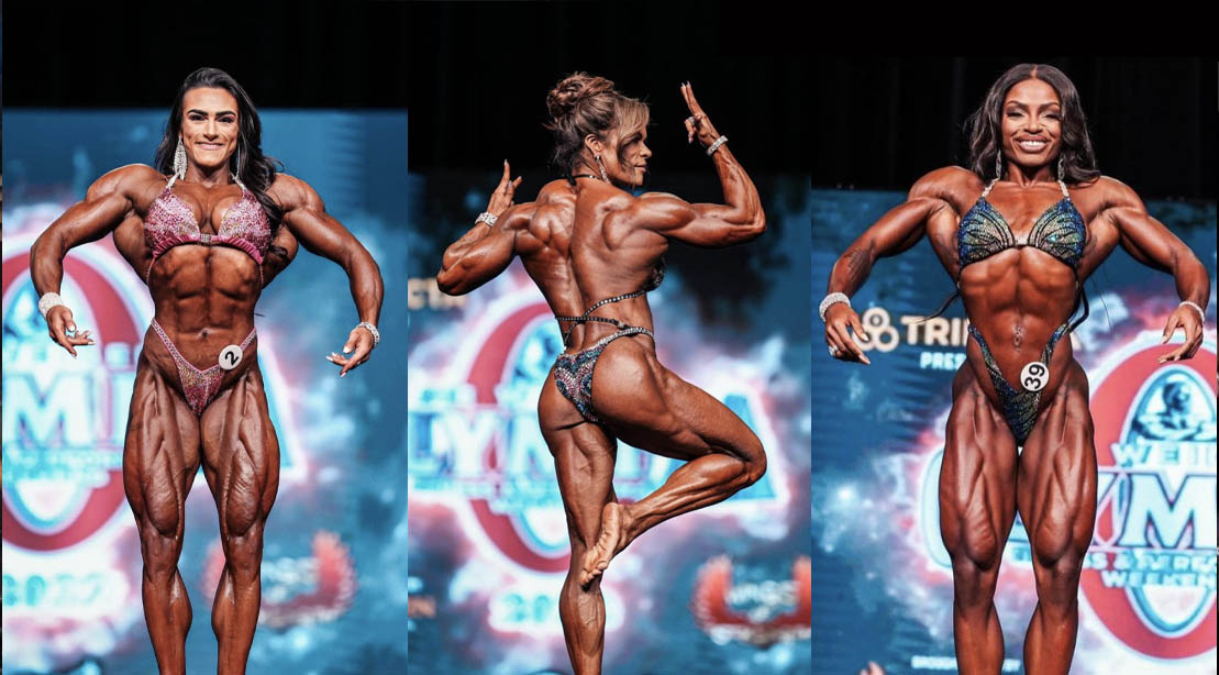 Women bodybuilders at the female bodybuilding competition 2022 Olympia Prejudging event