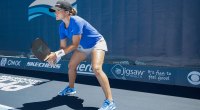 Professional female Pickleball Player Catherine Parenteau ready on the pickleball court