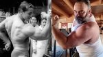 Side by side of Arnold Schwarzenegger and Roger Lockridge after week two of the Arnold Challenge