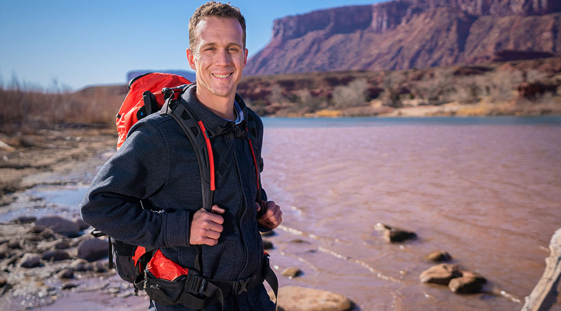 Colin O’Brady outdoors in the wilderness for survivalist show