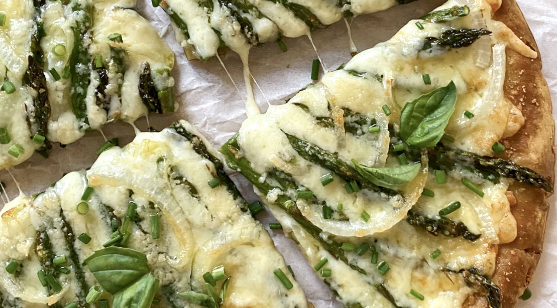 SPRING PIZZA WITH ASPARAGUS AND HERBS