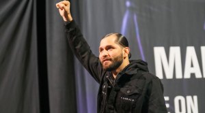 Jorge Masvidal raising a fist in the air