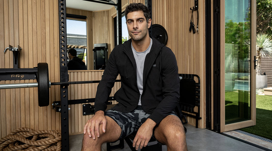 Jimmy Garoppolo in the gym wearing his gym gear