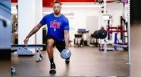 Norman Powell performing his NBA workout in the Clippers gym