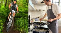 Michelin Chef Daniel Humm mountaining biking and cooking in his kitchen