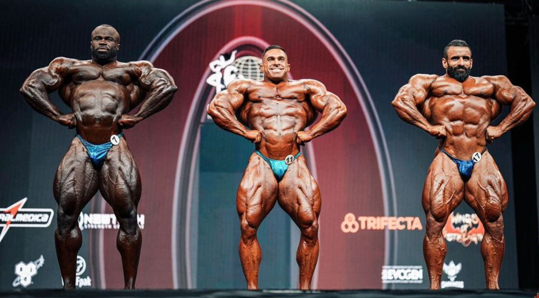 Bodybuilders posing at the 2023 Mr. Olympia Competition Callout