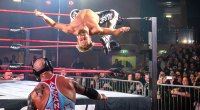 Pro Wrestler Mark Andrews off to the top rope at a TNA Impact event