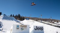Olympic snowboarder Marcus Kleveland performing a sky high jump
