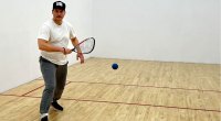 Peter Facinelli playing racquetball to stay in shap at 50