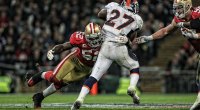 Former San Francisco 49ers linebacker Patrick Wills tackling Broncos receiver