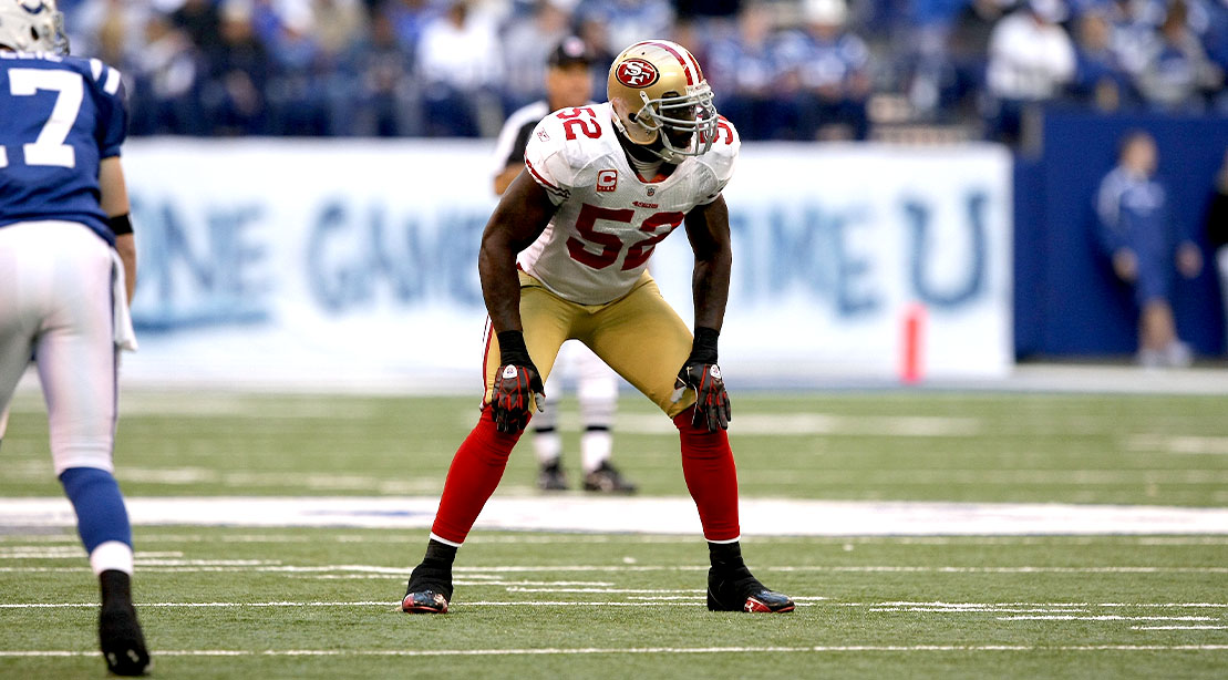 Former San Francisco 49ers linebacker Patrick Wills at the line of scrimmage