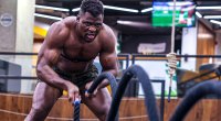 Francis Ngannou performing a battle rope workout